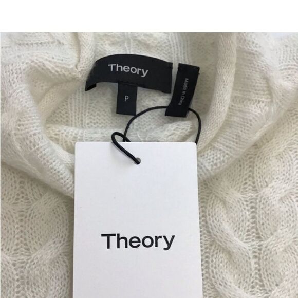 Theory White Ivory Cashmere Cable Mock Neck Sweater New With Tag Size P (S) - Picture 6 of 7